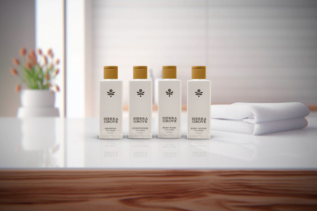 Image of Sierra Grove products including shampoo from Silver Lining Amenities supplier